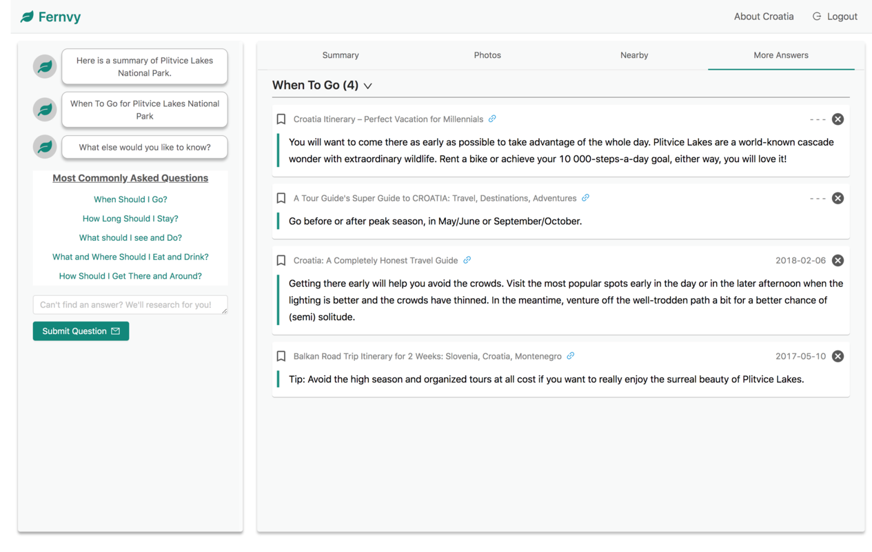 Example of excerpts tab. Excerpts